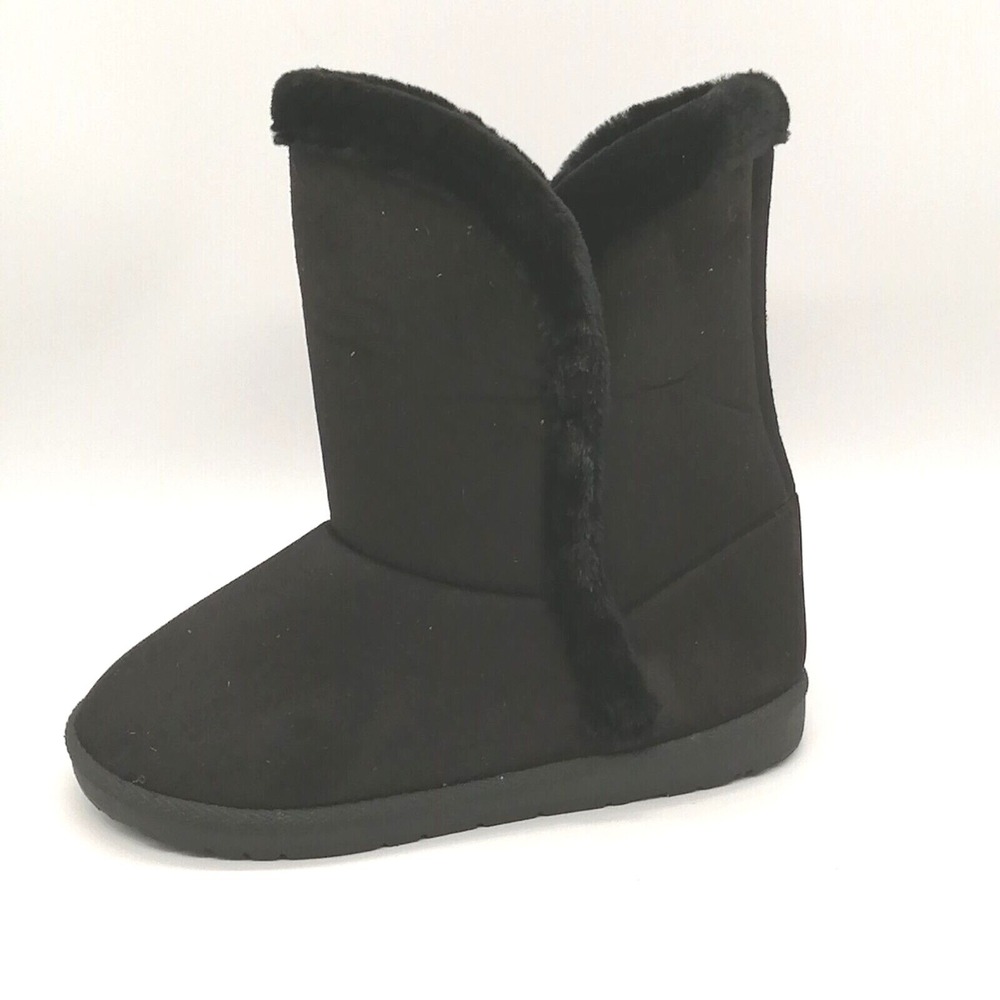 Rue 21 Shoes Womens Winter Boots Black Flat Heel Faux Fur Lining Round Toe 6